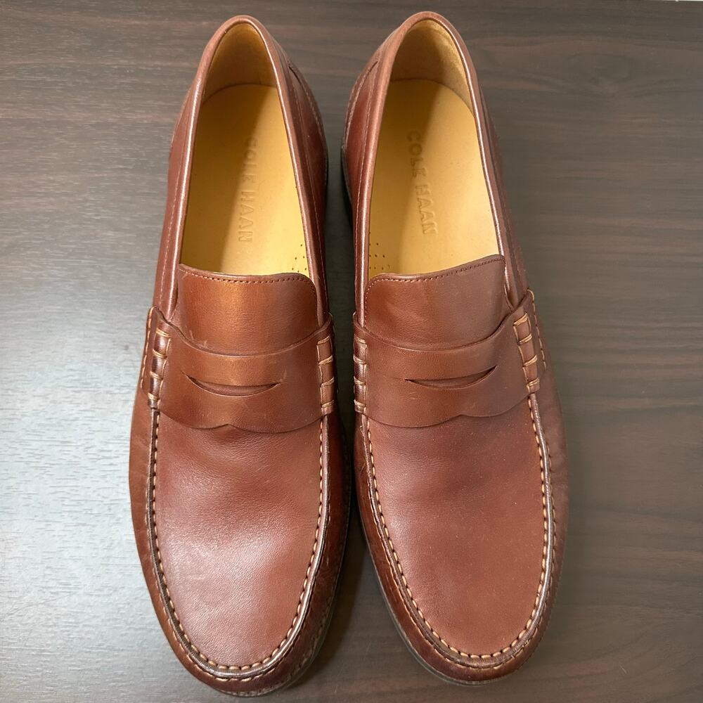 Cole Haan Brown Leather Pinch Prep Penny Loafers, Size 12, Slip-On Casual Preppy